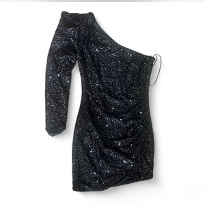 Fashion Nova Glittering Black One-Shoulder Dress